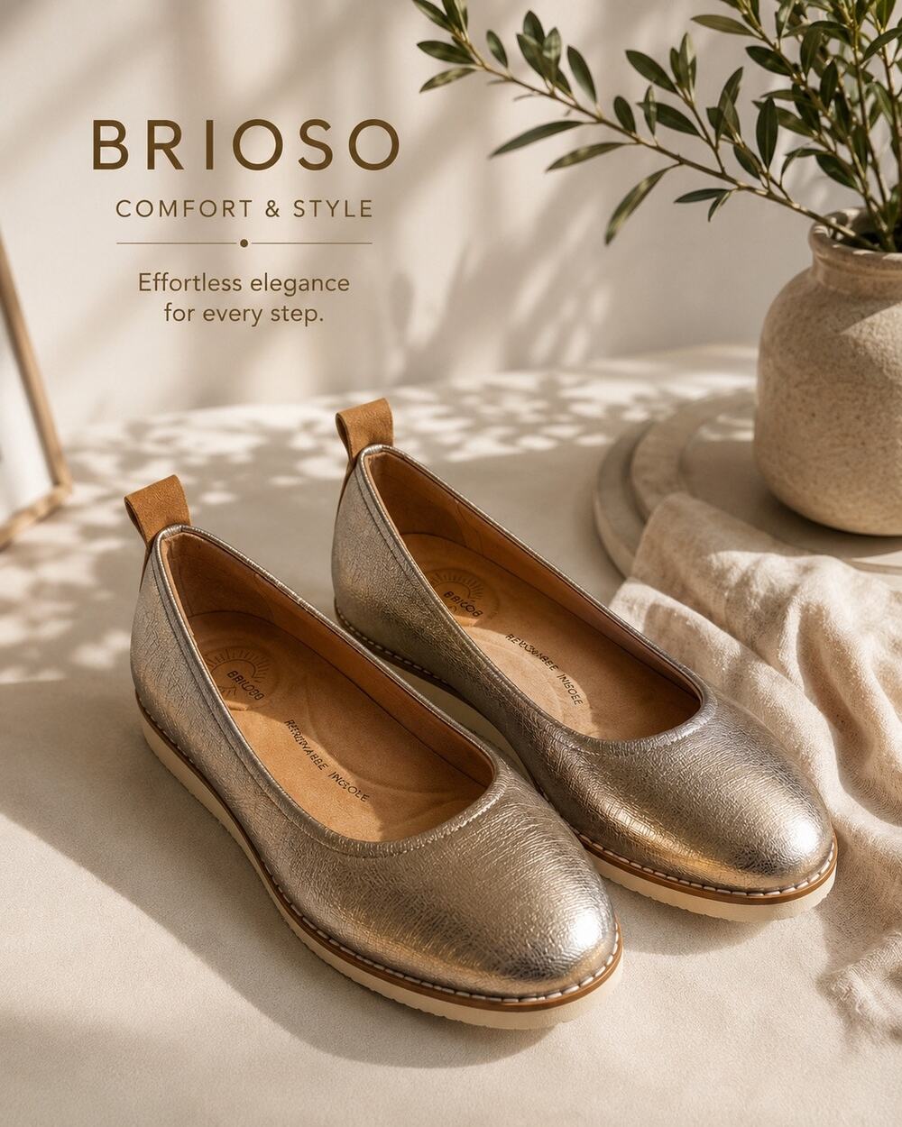 BRIOSO Emmaline Women’s Leather Ballet Flats Gold Metallic Size 8.5M NWOB $90